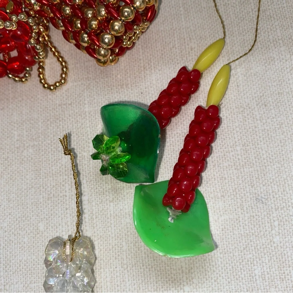 Vintage Handmade‎ Beaded Christmas Ornaments Bell Stocking Candlesticks 5 Pc Lot